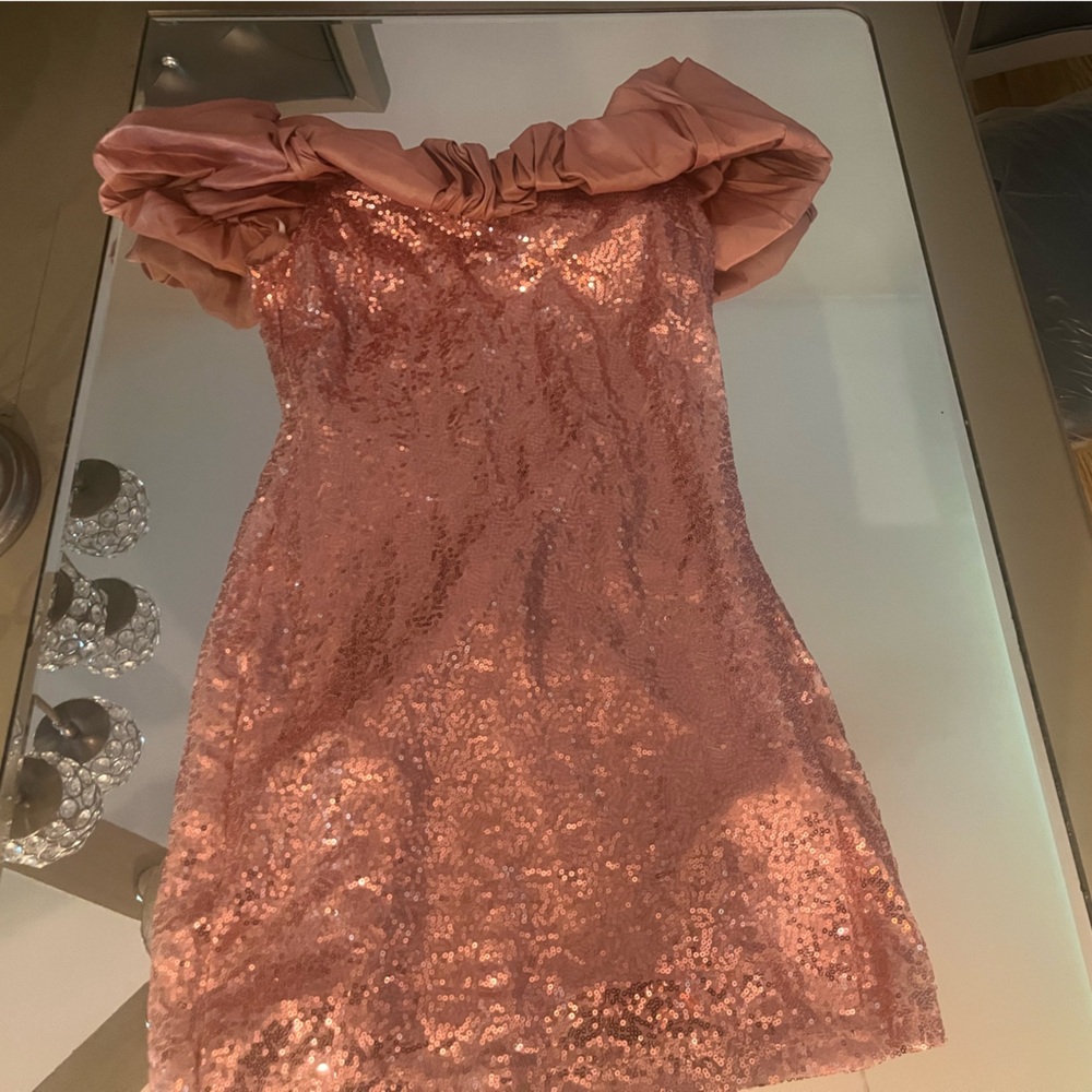 Pink Sequin Off-Shoulder Dress